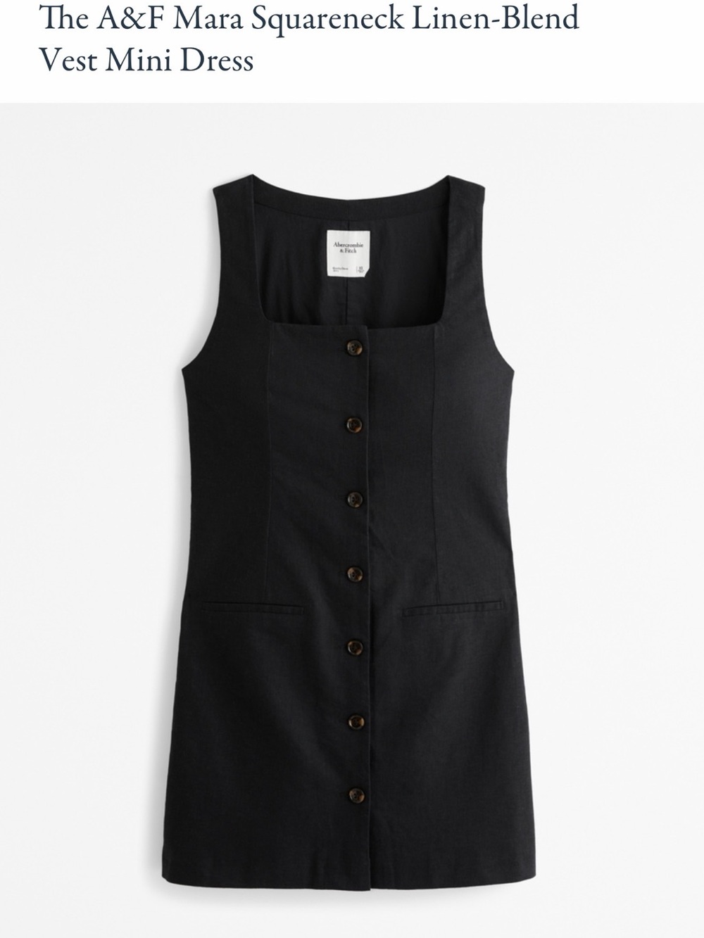 NWT Abercrombie & Fitch Mara Squareneck Linen-Blend Vest Mini Dress - Black- LT